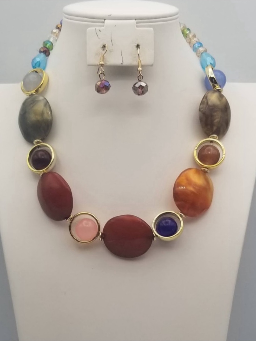 Multicolor Statement Bead Necklace and Earring Set